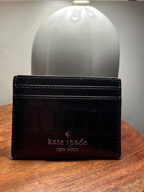 kate spade Black Croc-Embossed Slim Card Case